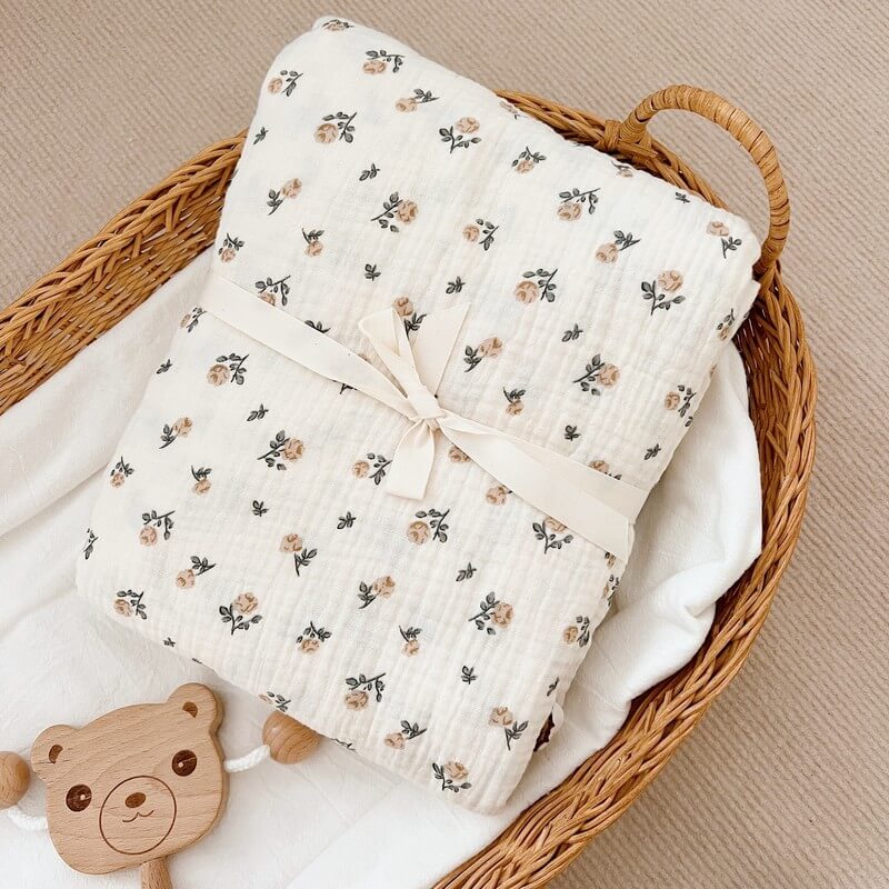 Cotton Muslin Baby Blanket – Vintage Floral Print