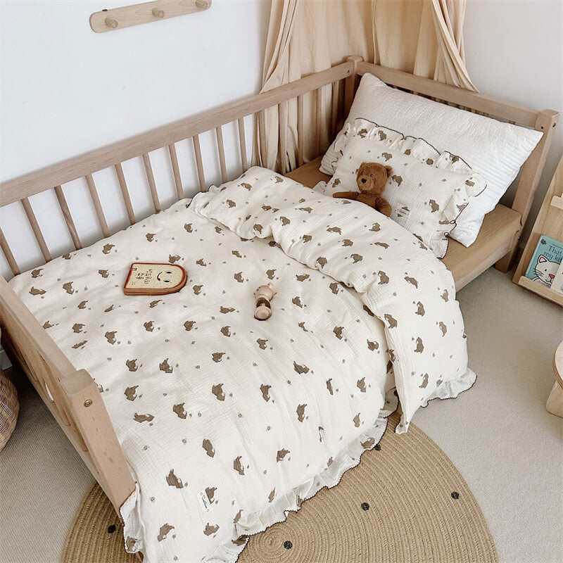 Bear Print Cotton Muslin Bedding Set