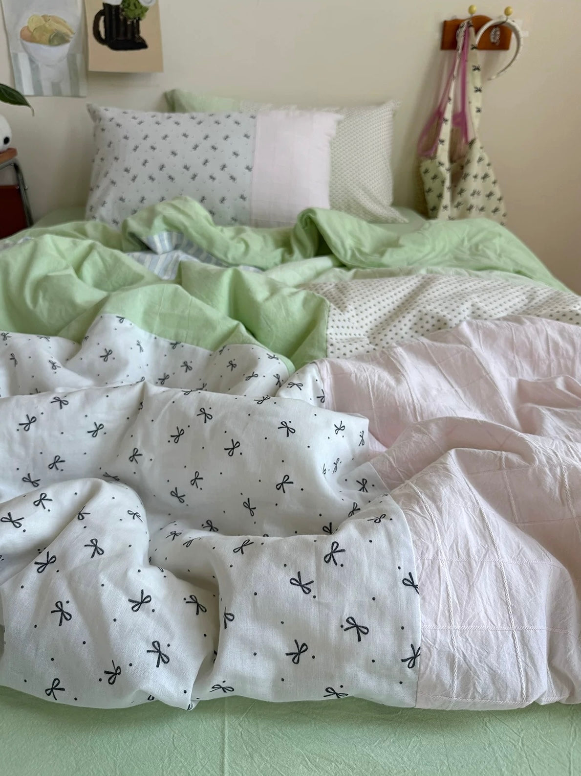 Mint Green Bow Duvet Cover Set
