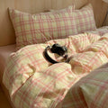 Pink Plaid Cotton Duvet Cover Set