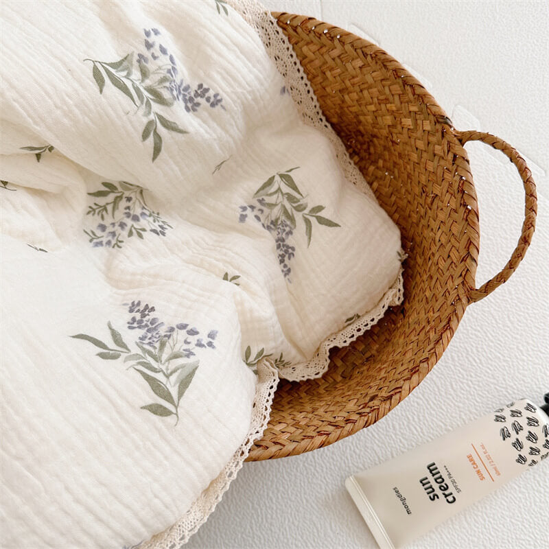 Botanical Vine Toddler Comforter – Cotton Muslin with Lace Trim