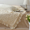 Olive Green Floral Muslin Quilt – Ruffle Edge Cotton Bedding