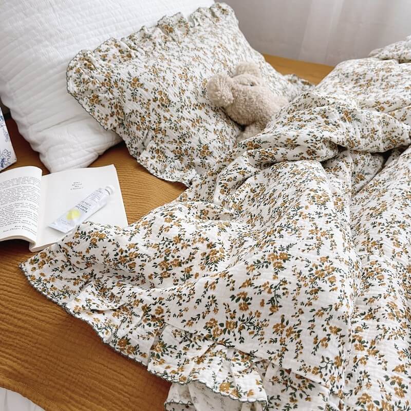 Hibiscus Floral Ruffle Duvet Cover – Vintage Cotton Muslin