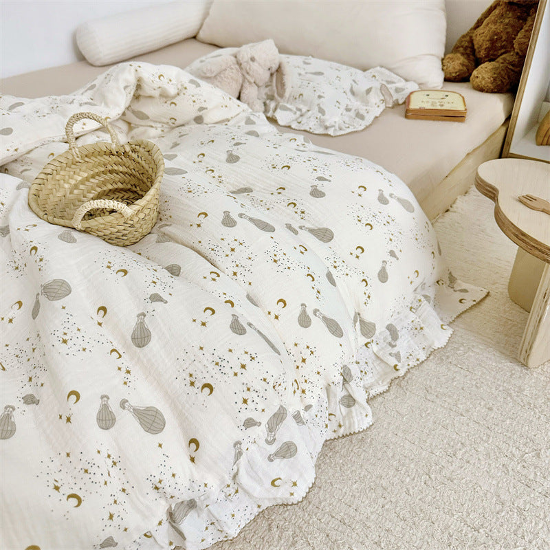 Cotton Gauze Duvet Cover Set – Hot Air Balloon with Soft Ruffles
