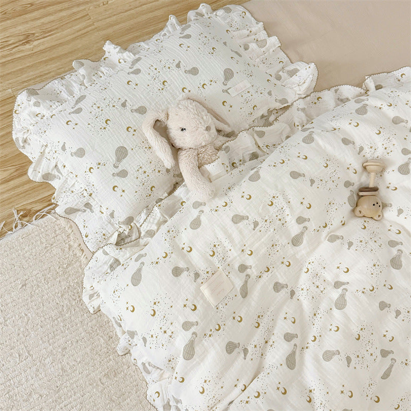 Cotton Gauze Duvet Cover Set – Hot Air Balloon with Soft Ruffles