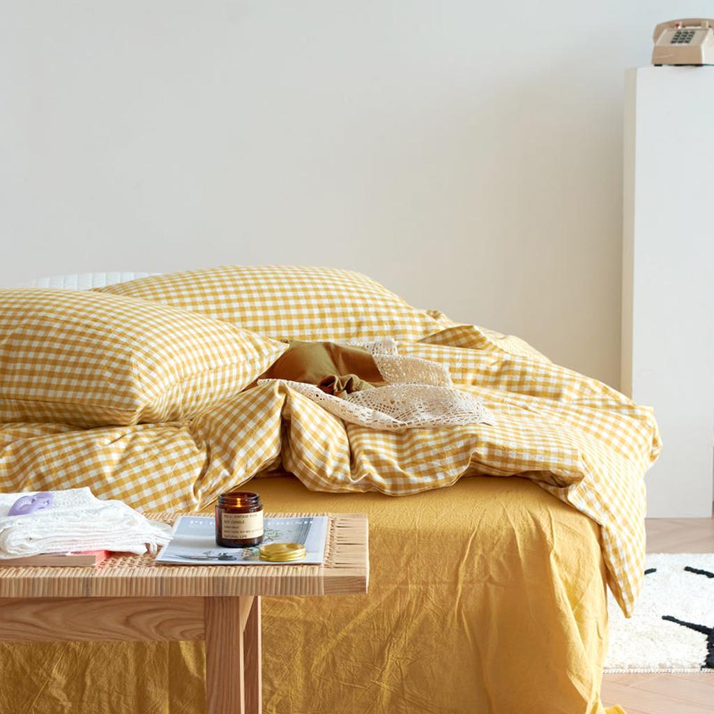 Cotton Small Gingham Bedding Set - Blue