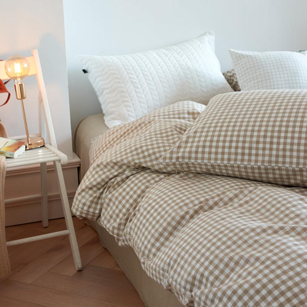Cotton Small Gingham Bedding Set - Baby Pink Beige