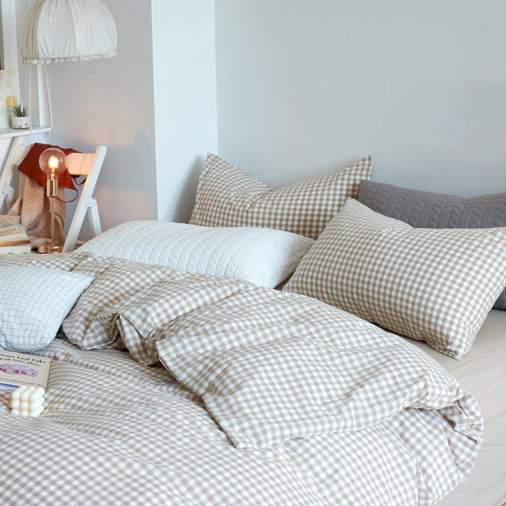 Cotton Small Gingham Bedding Set - Beige