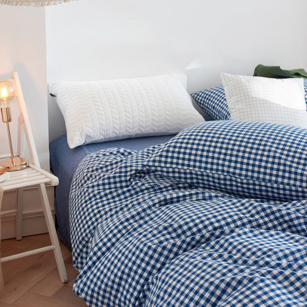 Cotton Small Gingham Duvet Cover - Navy