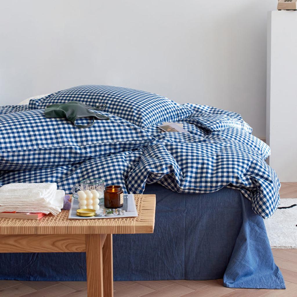 Cotton Small Gingham Bedding Set - Navy