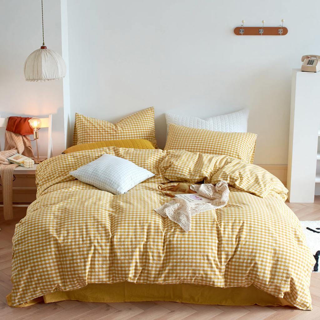 Cotton Small Gingham Bedding Set - Navy Yellow