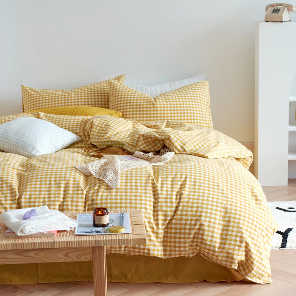 Cotton Small Gingham Duvet Cover - Yellow