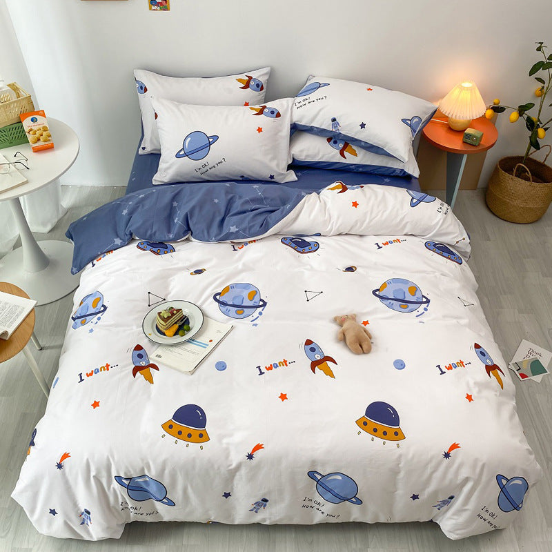 Outer Space Cotton Bedding Set - Reversible Kids Duvet Cover White & Blue