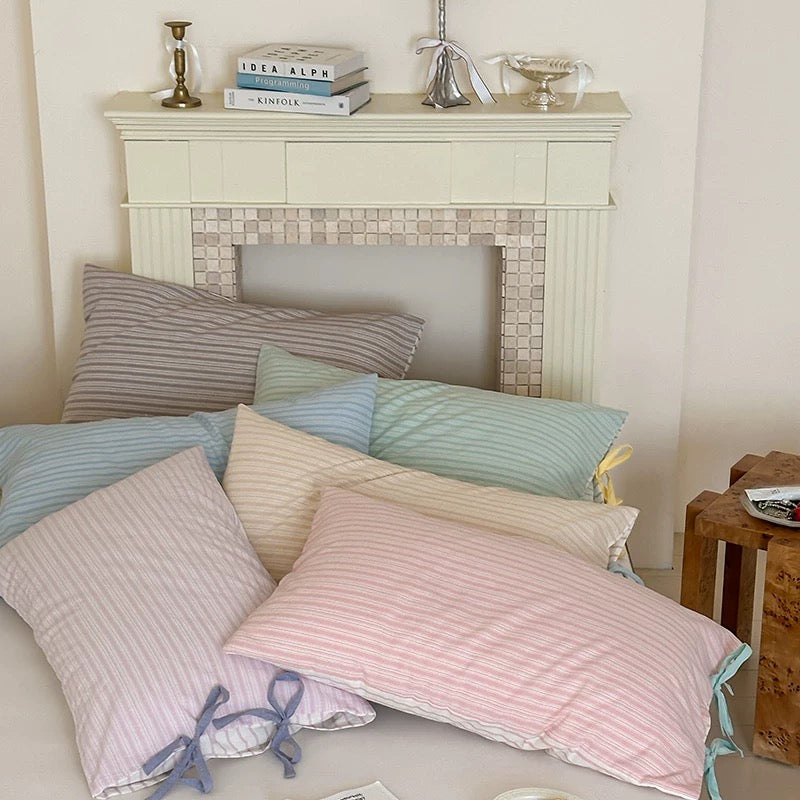 Pastel Striped Bow Pillowcase