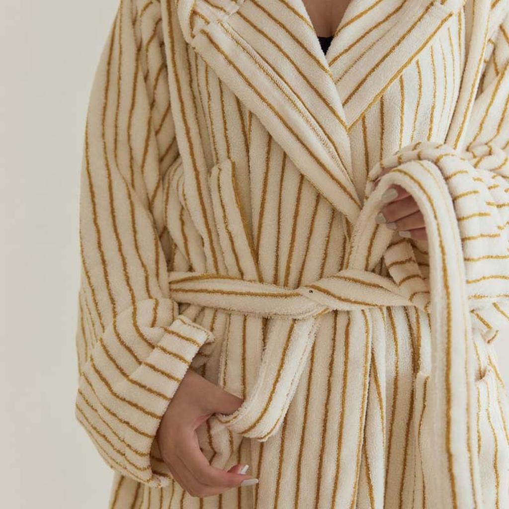 Cotton Stripes Bathrobe - 2 Colors Yellow
