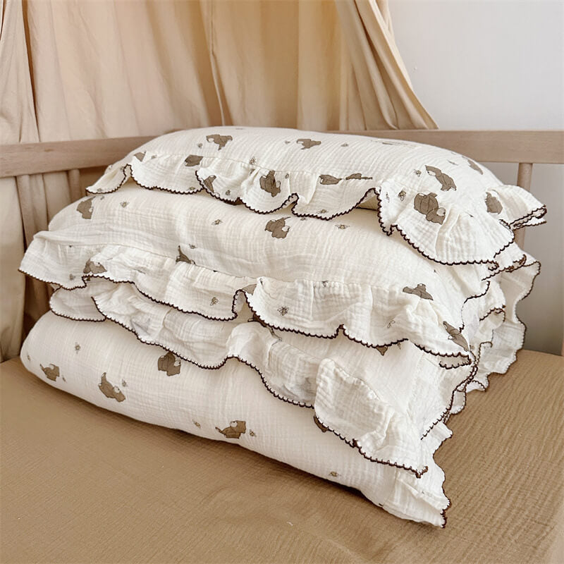 Bear Print Cotton Muslin Bedding Set