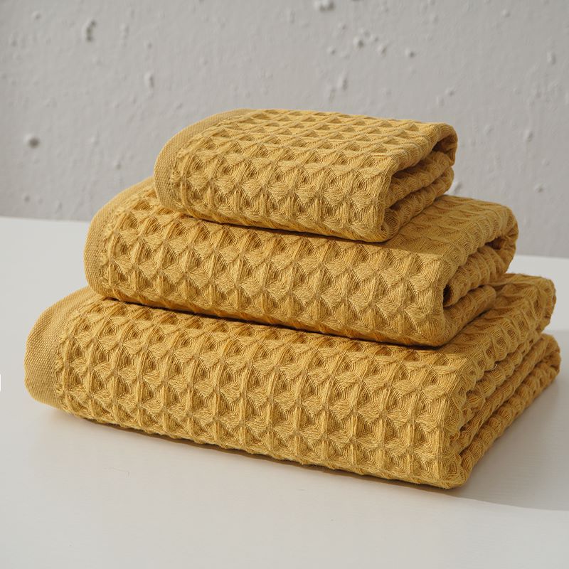 Cotton Waffle Bath Towel Set Mustard