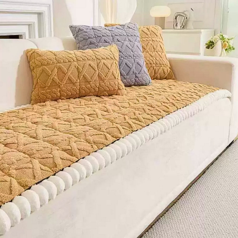Snuggle Sherpa Plush Sofa Protector Cover Honey Gold