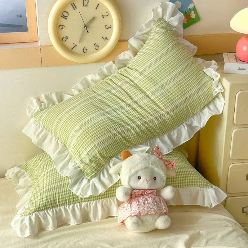 Green & Cream Ruffle Bedding Set