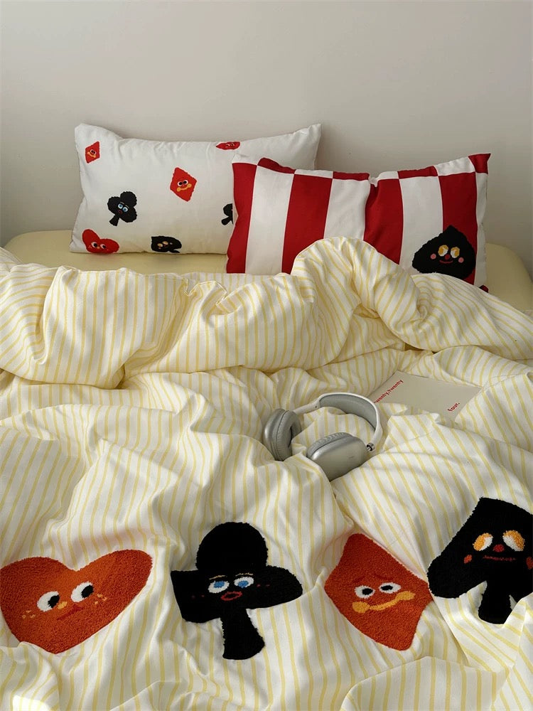 Cartoon Playing Card Bedding Set Yellow