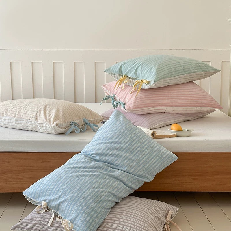 Pastel Striped Bow Pillowcase