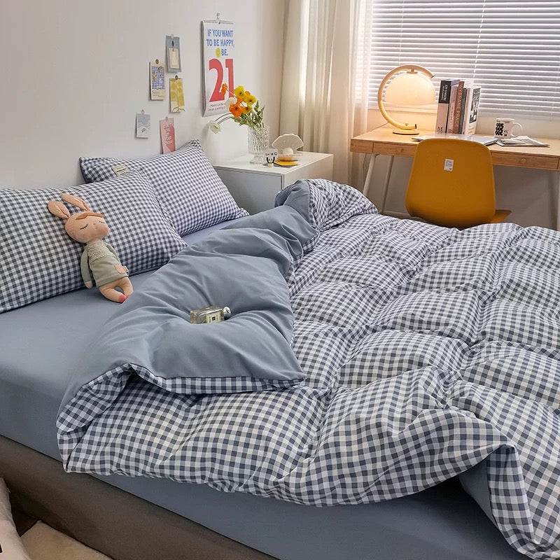 Gingham Plaid Duvet Cover Set Blue