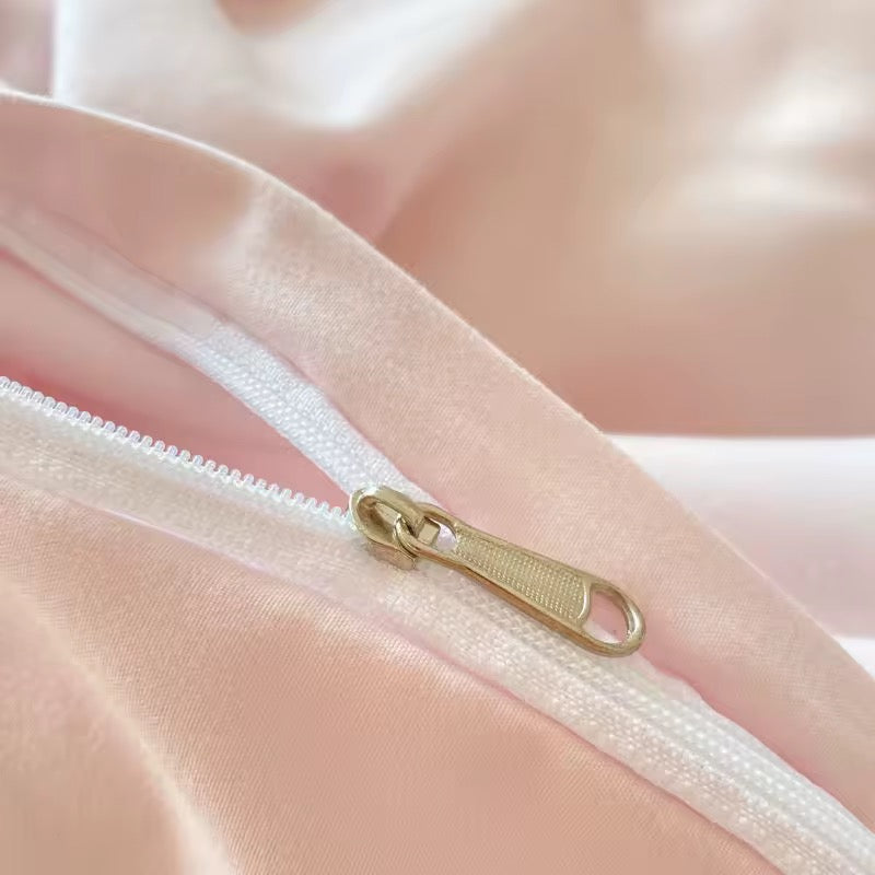 Pastel Pink & Cream Solid Bedding Set