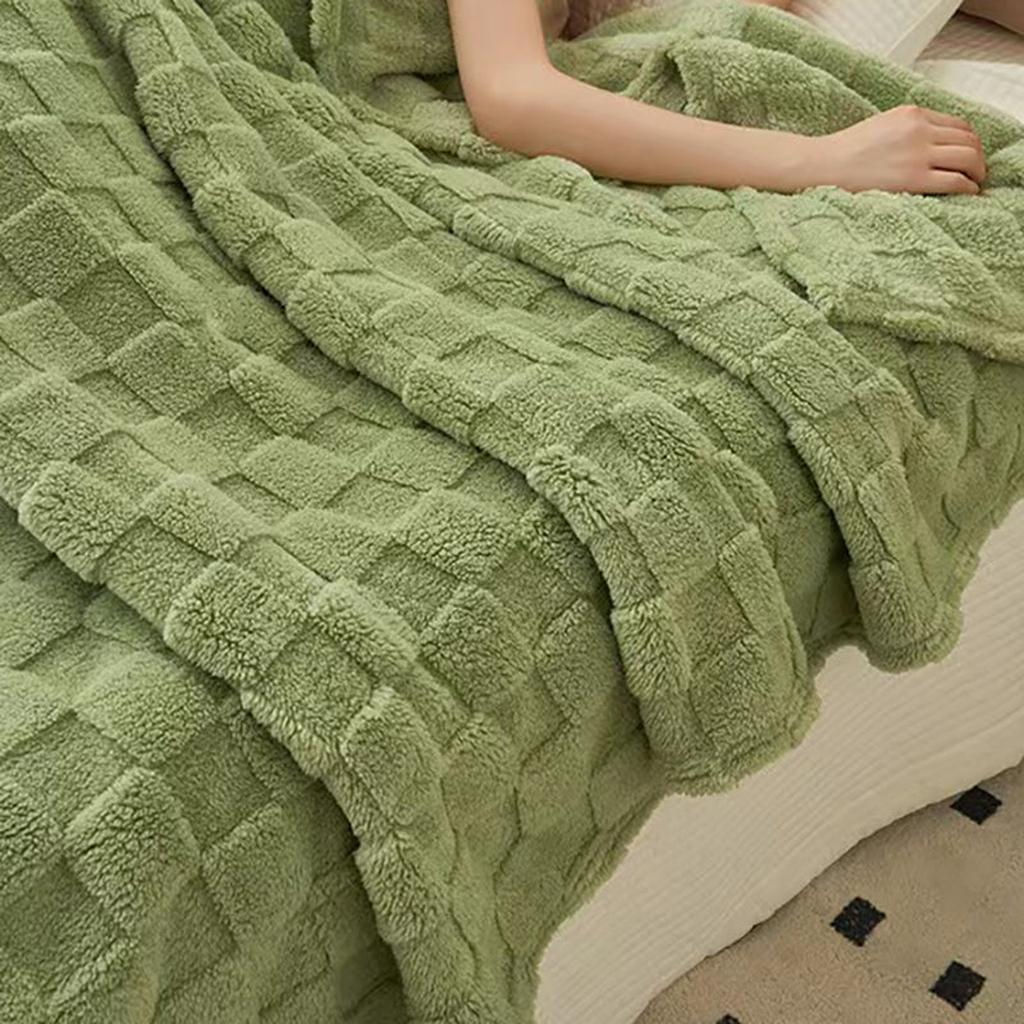 Cozy Plaid Fleece Blanket - Cream White Green