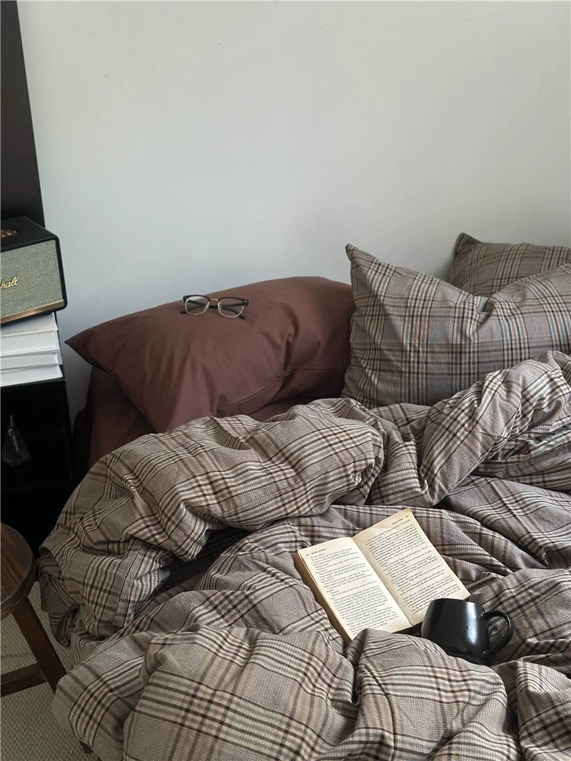 Dark Academia Plaid Cotton Duvet Cover Set