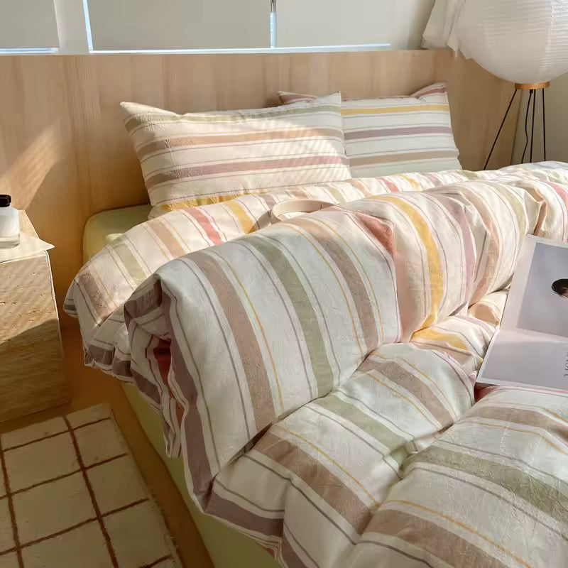Pastel Retro Striped Duvet Cover Set
