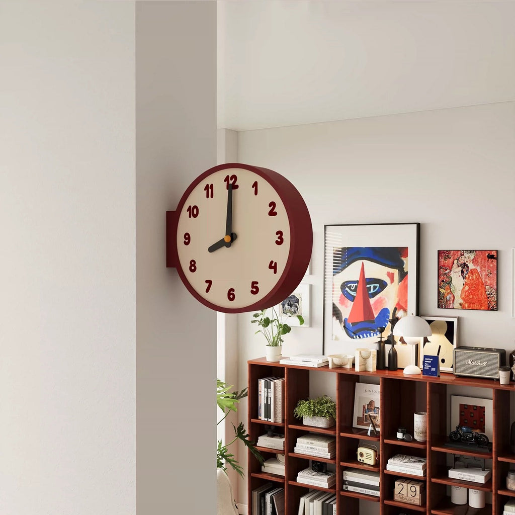 Burgundy Double Sided Corner Wall Clock