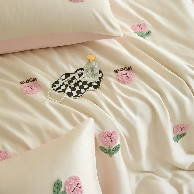 Embroidered Cherry Duvet Cover Set