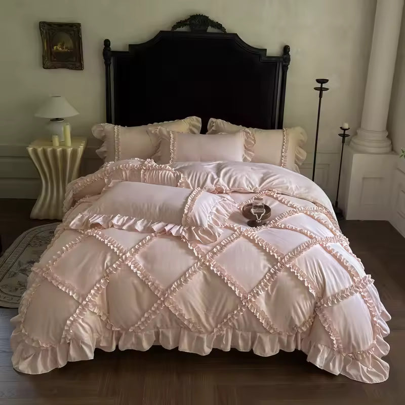 French Princess Ruffle Bedding Set Pink