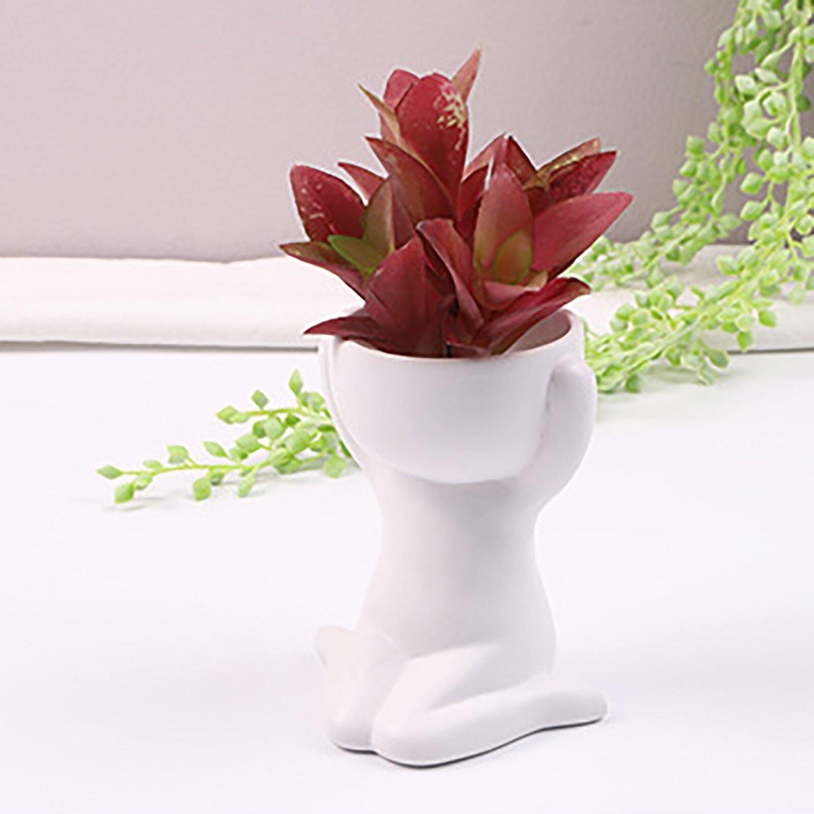 Petite Person Clay Succulent Planter Sitting on Knees White