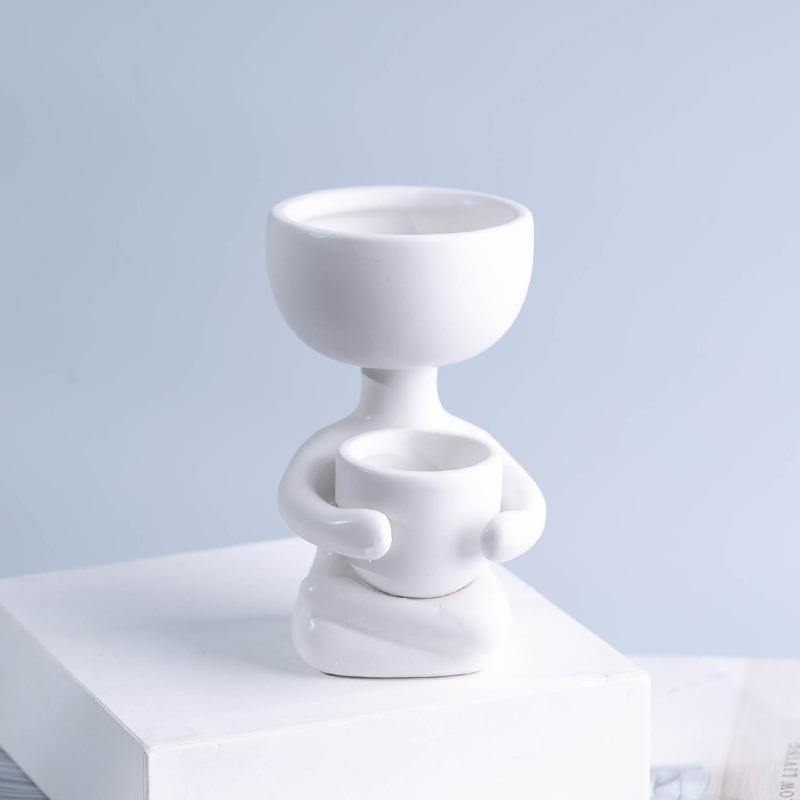 Petite Person Clay Succulent Planter Pot on Lap White