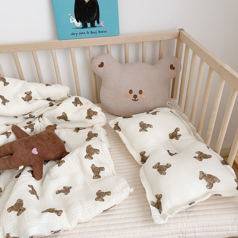 Teddy Bear Baby Quilt – Soft Cotton Gauze Nursery Bedding