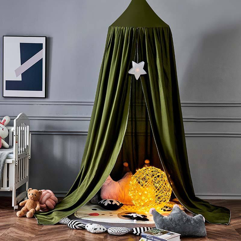 Kids Bed Canopy — Solid Color Nursery Room Decor Olive