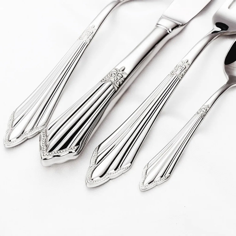 Baroque Silverware Set - Stainless Steel Flatware with Antique Detail