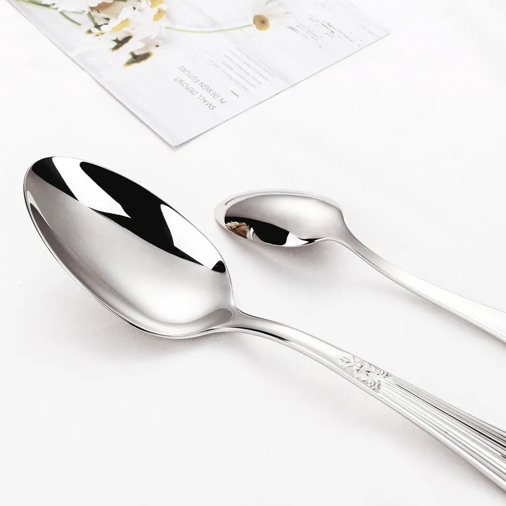 Baroque Silverware Set - Stainless Steel Flatware with Antique Detail