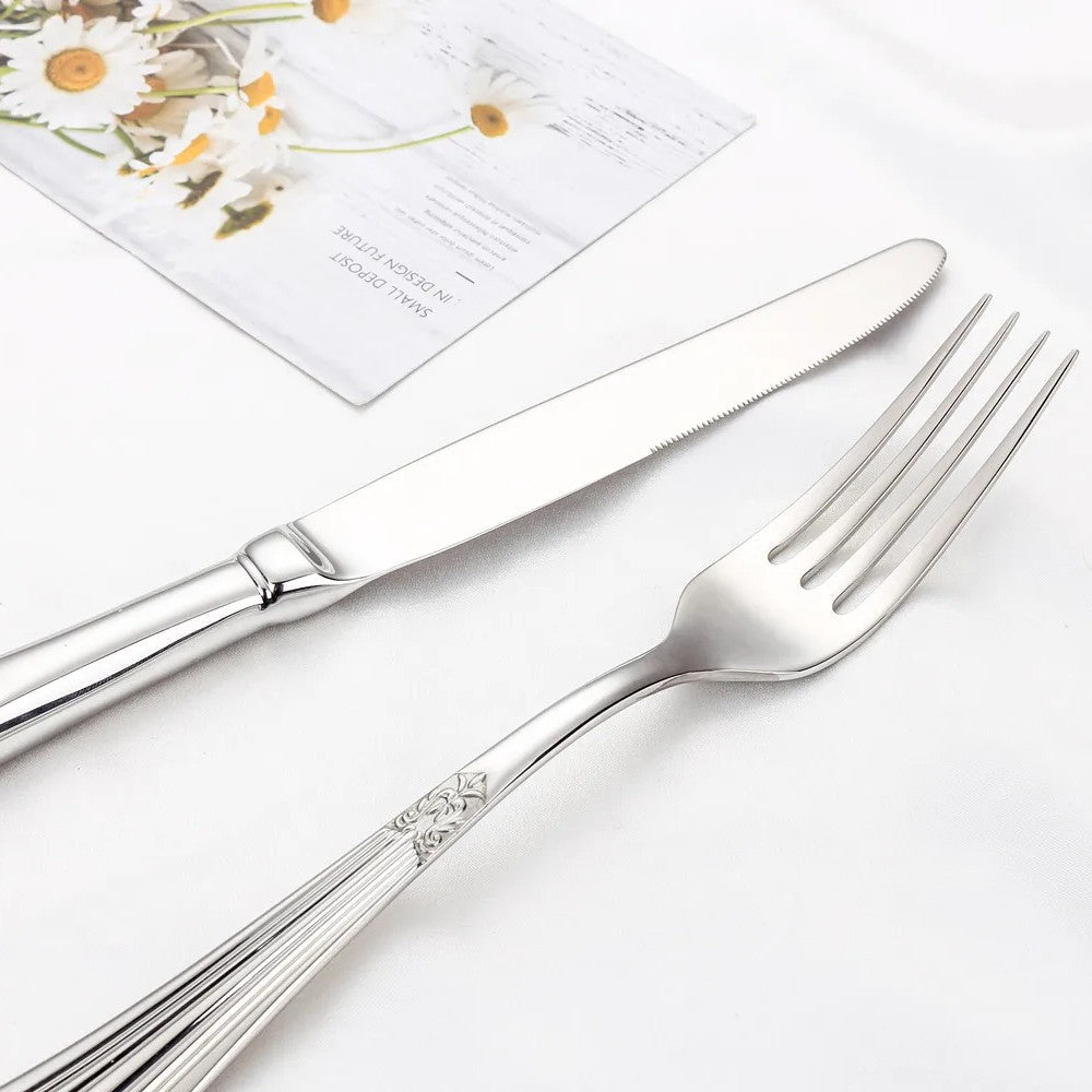 Baroque Silverware Set - Stainless Steel Flatware with Antique Detail