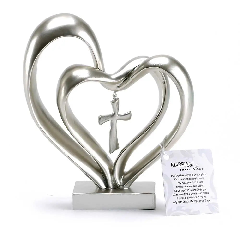 Marriage Takes Three - Entwined Heart & Cross Tabletop Accent Silver