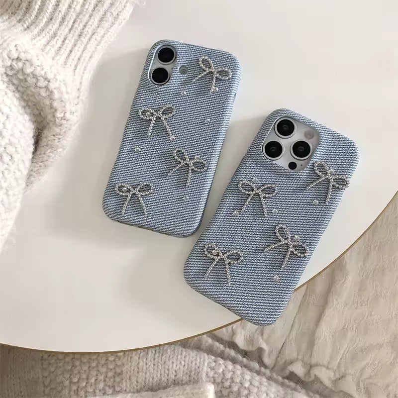 Sparkly Denim Bow iPhone Case