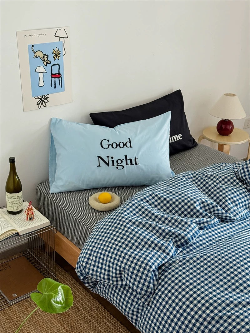 Black & Blue Preppy Gingham Bedding Set