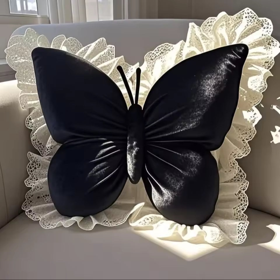 Princess Butterfly Decorative Pillow Black