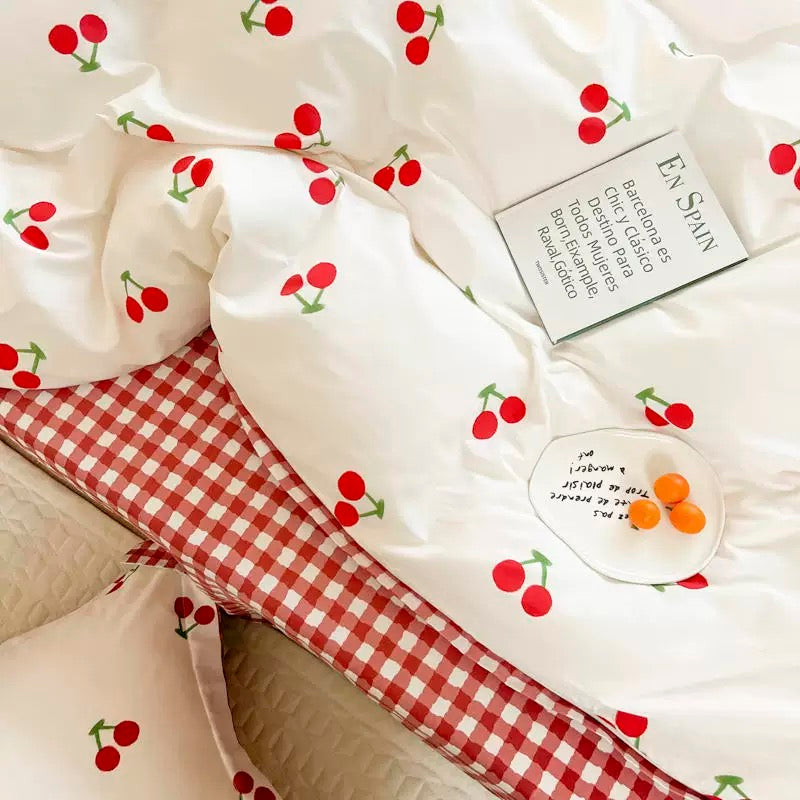 Red Cherry Plaid Bedding Set