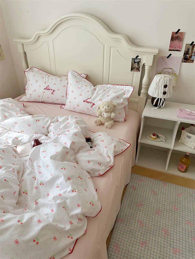 Coquette Cherry Embroidered Bedding Set