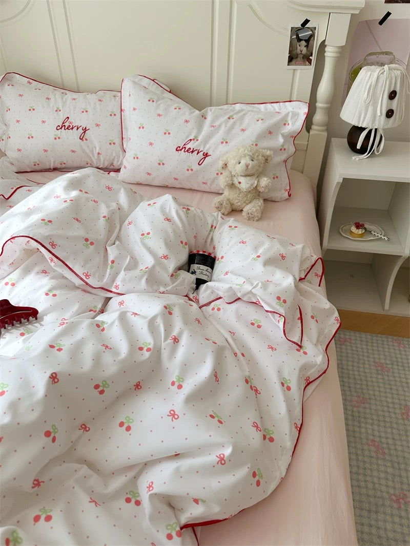 Coquette Cherry Embroidered Bedding Set