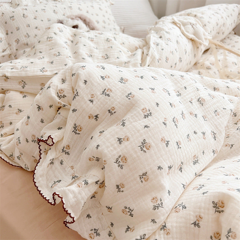 Rose Floral Duvet Cover Set – Ruffled Cotton Muslin