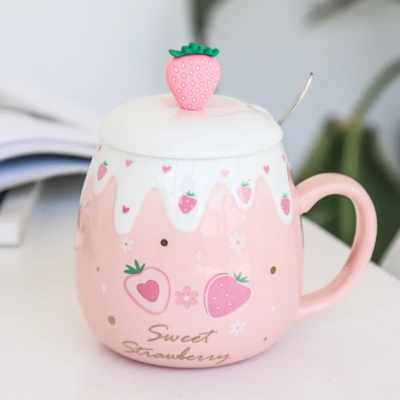 Cute Strawberry Ceramic Mug Pink
