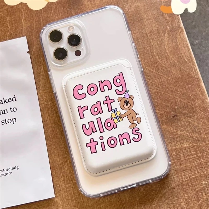Cartoon Bear Wallet MagSafe Card Holder White